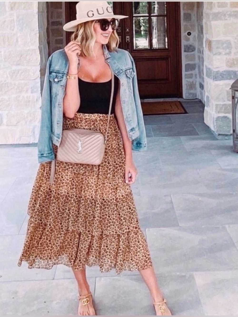 RACHEL PARCELL Tiered Leopard Print Midi Skirt - Med